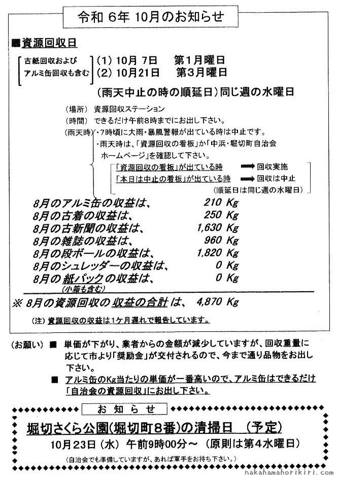 資源回収の報告（2024年8月分）