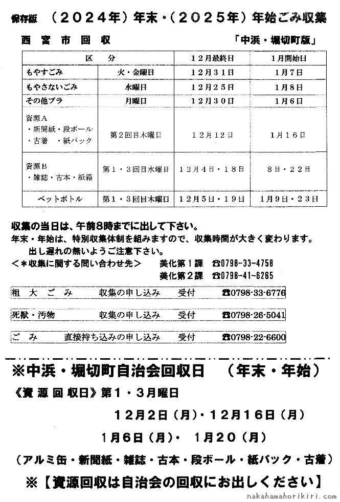 （2024年）年末・（2025年）年始ごみ収集