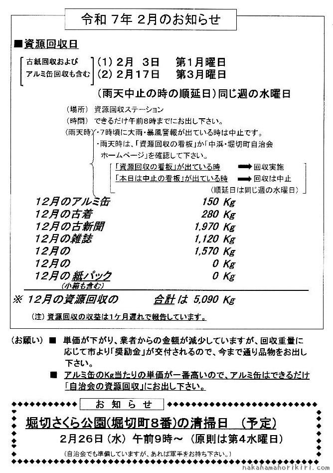 資源回収の報告（2024年12月分）