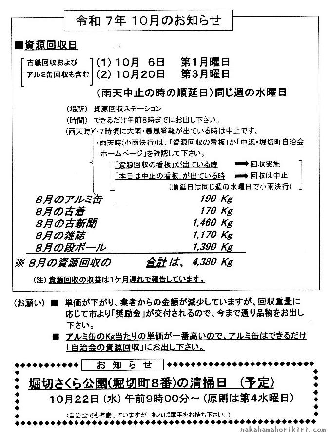 資源回収の報告（2025年8月分）