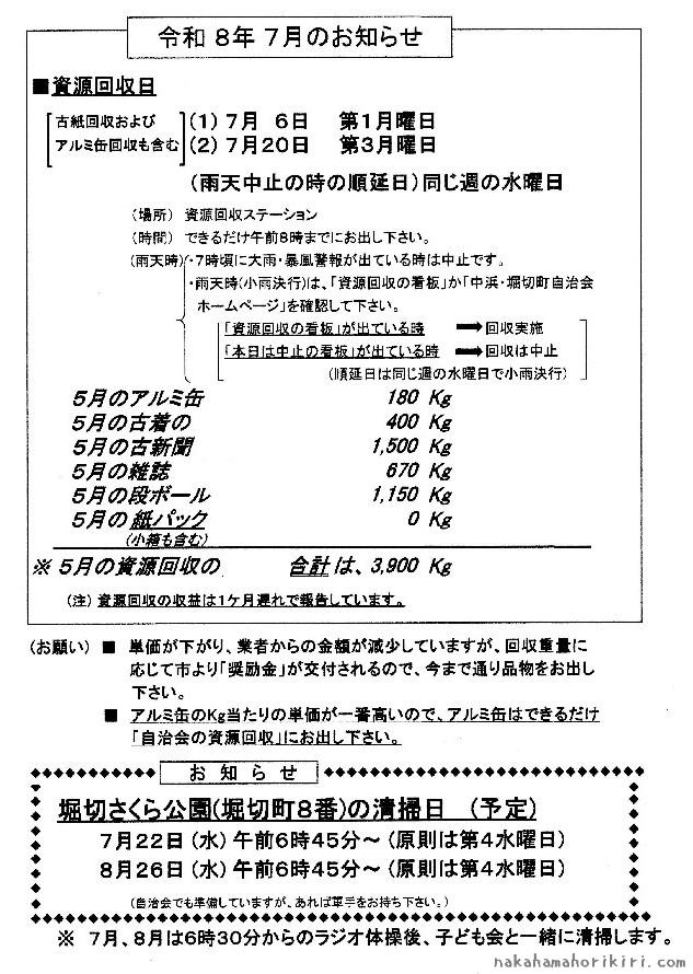 資源回収の報告(2026年5月分)