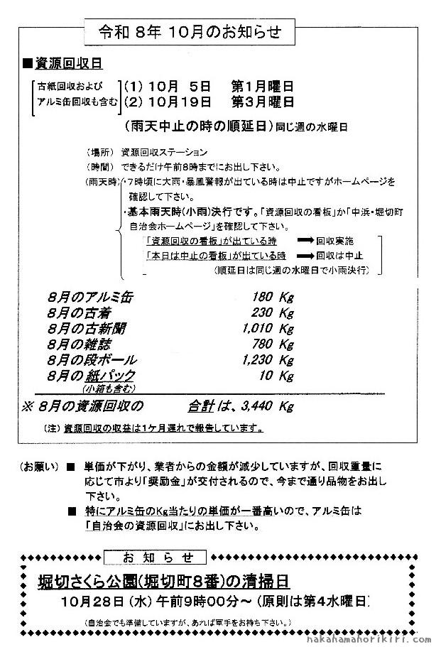 資源回収の報告（2026 年8月分）